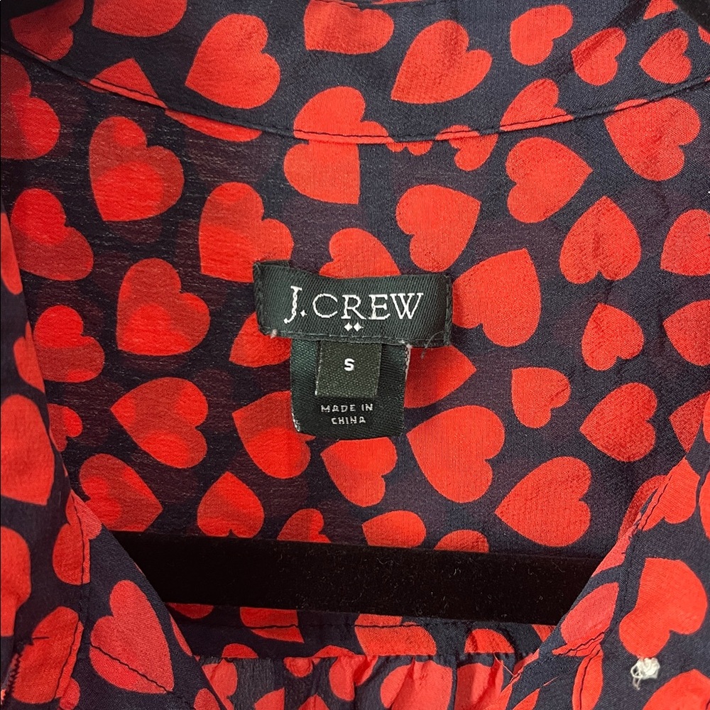 J. CREW silk button blouse, black with red hearts - Picture 6 of 7